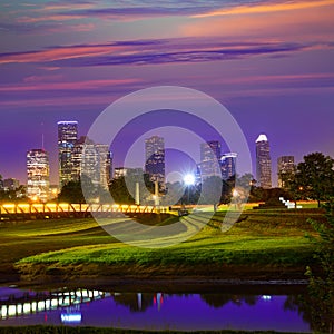 Houston sunset skyline from Texas US