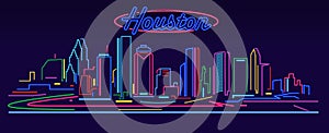 Houston Texas neon sign skyline photo