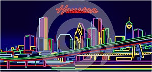 Houston Texas neon sign skyline photo