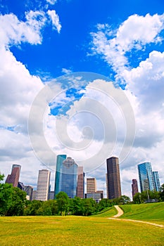 Houston Texas Skyline modern skyscapers and blue sky