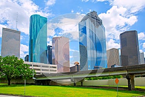Houston Texas Skyline modern skyscapers and blue sky