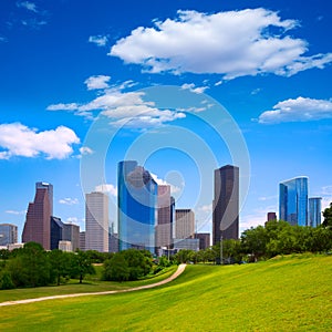 Houston Texas Skyline modern skyscapers and blue sky