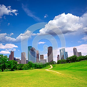 Houston Texas Skyline modern skyscapers and blue sky