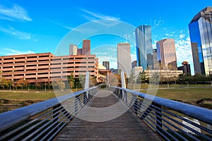 Houston Texas Skyline with modern skyscrapers and blue sky view