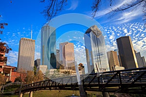 Houston Texas Skyline with modern skyscrapers and blue sky view