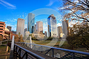 Houston Texas Skyline with modern skyscrapers and blue sky view