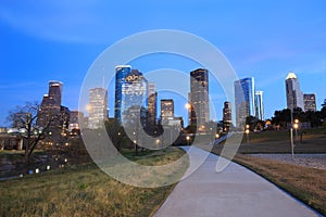 Houston Texas Skyline with modern skyscrapers and blue sky view