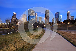 Houston Texas Skyline with modern skyscrapers and blue sky view