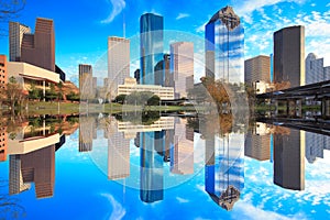Houston Texas Skyline with modern skyscrapers and blue sky view photo