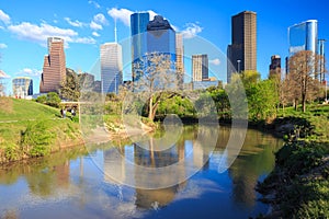 Houston Texas Skyline with modern skyscrapers and blue sky view