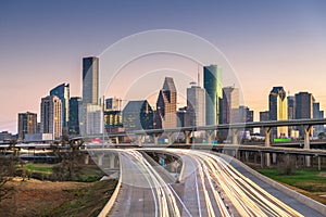 Houston, Texas, USA downtown city skyline and highway photo