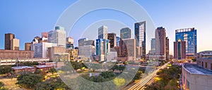 Houston, Texas, USA downtown park and skyline