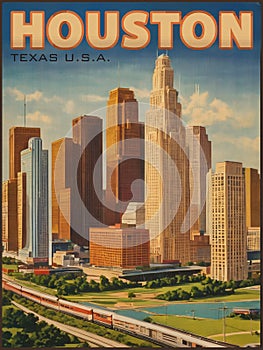 Houston Texas Vintage Travel Poster 1950s photo