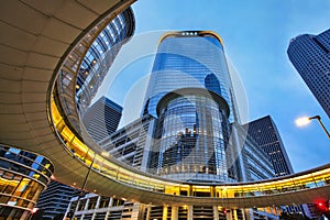 Houston, USA - November 27, 2021: Modern architecture glass Enron Chevron building at 1400 Smith Street