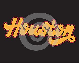 Houston. Vector handwritten lettering made in old school style isolated.