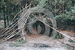 A hovel for the night in the forest