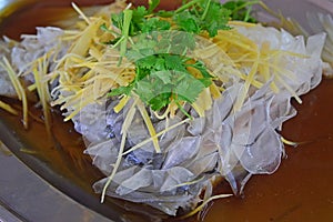 Hoven`s carp, Leptobarbus hoevenii in Latin, Jelawat in Malay, also known as mad barb or sultan fish served in steamed soy sauce