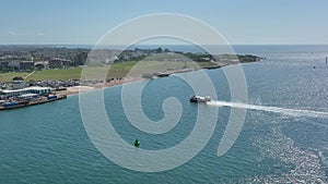 Hovercraft Arriving into a Hoverport in the Summer Aerial View