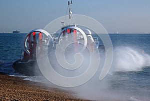 Hovercraft entering the sea