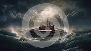 Hovercraft In A Storm Ocean. Generative AI