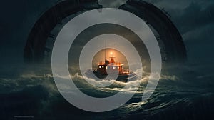 Hovercraft In A Storm Ocean. Generative AI