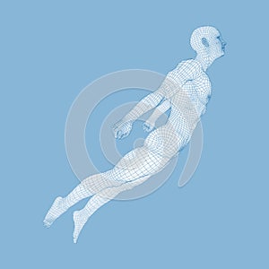 Hovering in Air. Man Floating in the Air. 3D Model of Man