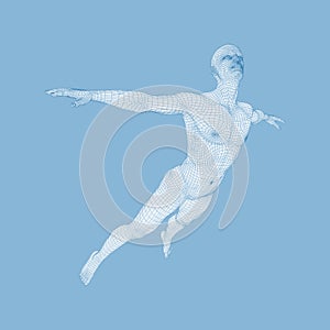 Hovering in Air. Man Floating in the Air. 3D Model of Man. Human Body. Design Element.