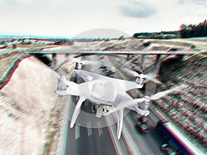 Hovering drone taking pictures of highway and bridge, Netherland