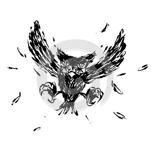 Hovering hunt owl claw illustration brush style