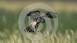 Hovering Young Kestrel over the meadow
