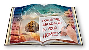 HOW IS THE AIR QUALITY IN YOUR HOME? - concept image with the most common dangerous domestic pollutants in our homes - 3D