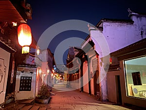 The evening streets of the ancient Chinese tourist port town