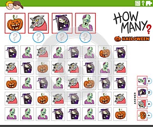 How many cartoon Halloween characters counting game