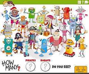 How many cartoon robots and pirates educational task