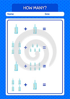 How many counting game with message bottle. worksheet for preschool kids, kids activity sheet