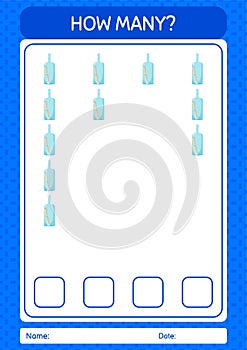 How many counting game with message bottle. worksheet for preschool kids, kids activity sheet