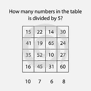 How many counting game with numbers divided by 5 for kids, educational maths task for the development of logical