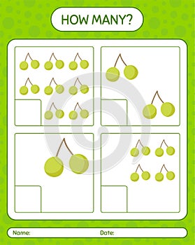 How many counting game with quenepa worksheet for preschool kids