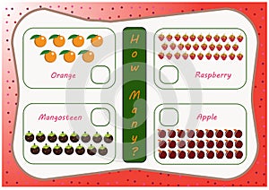 How many counting games with fruit. preschooler worksheets, kids activity sheets, printable worksheets