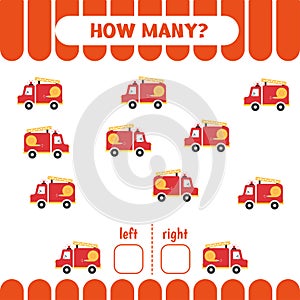 How many fire engines go to the right and left