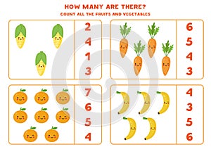 How many fruits and vegetables are there