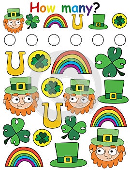 How many? funny irish themed game for children stock vector illustration