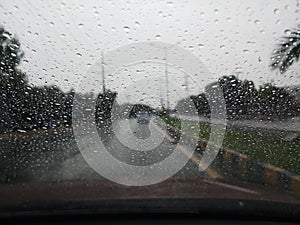 How a rain drops appears in car glass shield.