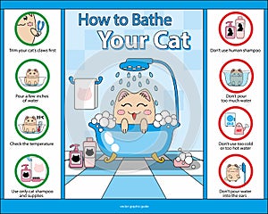 How to Bathe Your Cat vector graphic guide