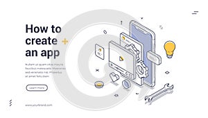 How To Create A Mobile App Development Isometric Banner Vector Illustration