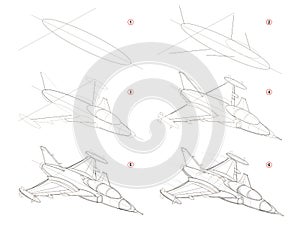 How to create step by step pencil drawing. Page shows how to learn step by step draw fantastic space warship.