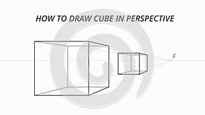 How to draw cube in perspective. 3D cube drawing process