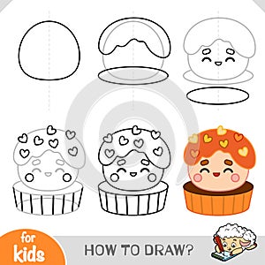 How to draw cupcake with a cute face for children. Step by step drawing tutorial photo