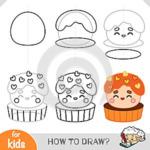 How to draw cupcake with a cute face for children. Step by step drawing tutorial