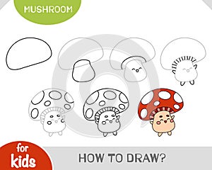 How to draw Cute character funny mushroom for children. Step by step drawing tutorial photo